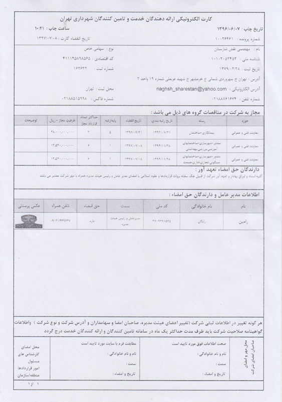 Partner companies of Tehran Municipality